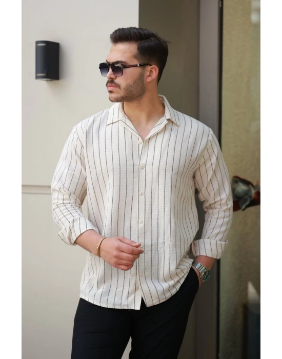 Erkek çizgili Keten Gömlek