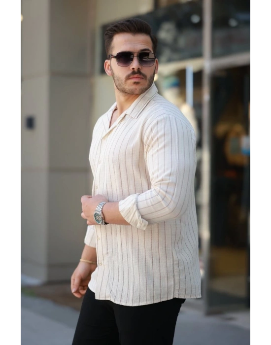 Erkek çizgili Keten Gömlek