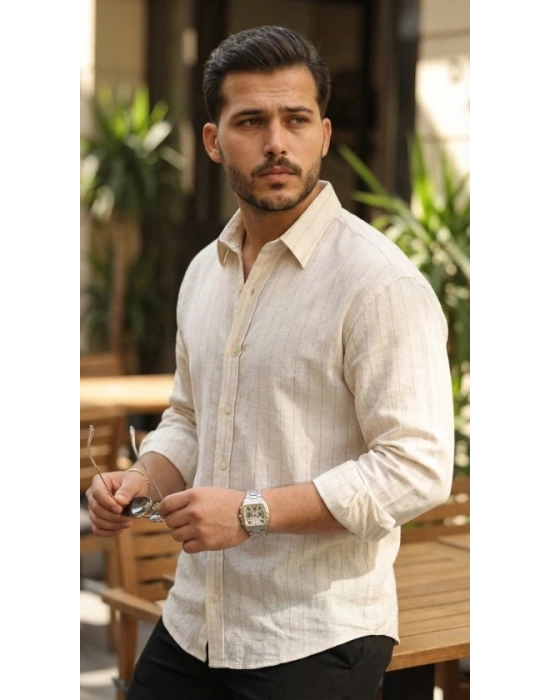 Erkek Çizgili Keten Gömlek