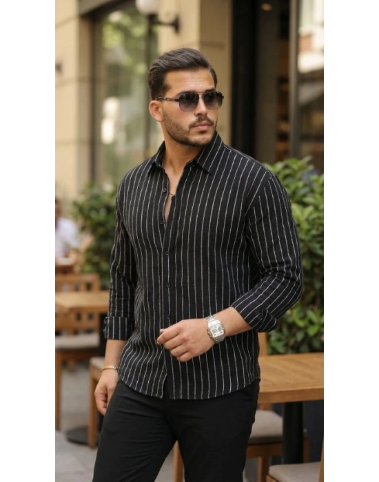 Erkek Çizgili Keten Gömlek