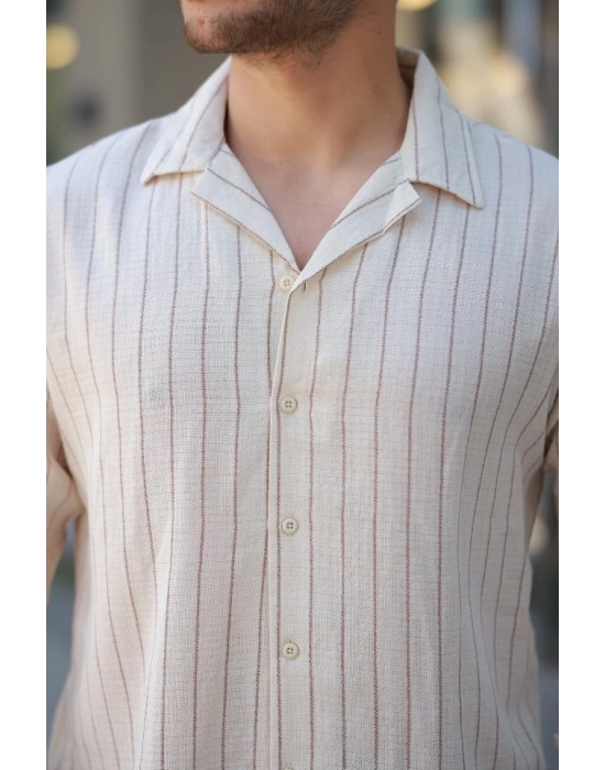 Erkek çizgili Keten Gömlek