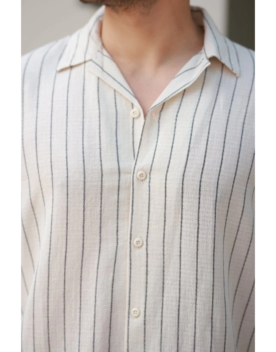 Erkek çizgili Keten Gömlek