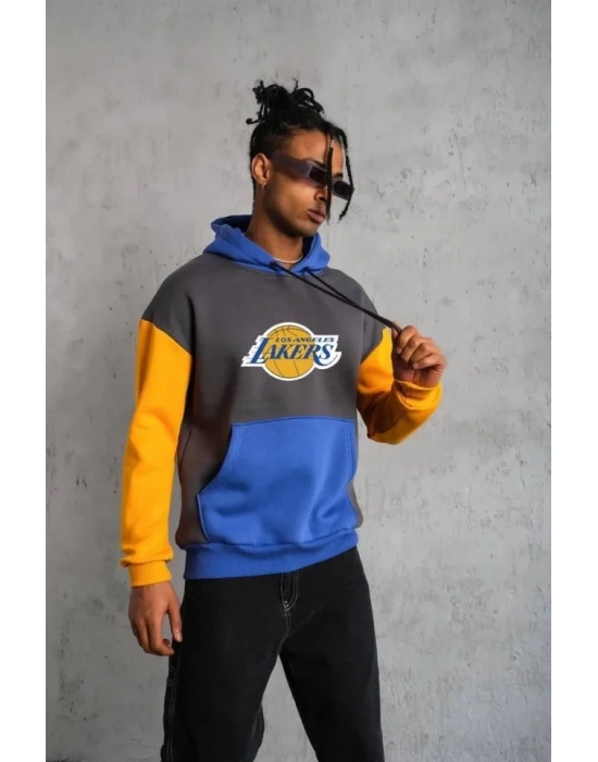 Erkek Çok Parçalı Kapüşonlu Ve Kordon İpli weatshirt  Füme