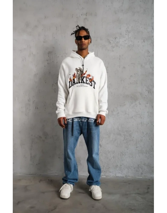 Erkek DANKE Baskılı Kapüşonlu weat  Beyaz