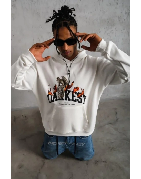 Erkek DANKE Baskılı Kapüşonlu weat  Beyaz