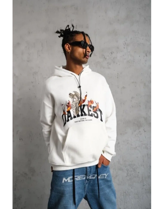 Erkek DANKE Baskılı Kapüşonlu weat  Beyaz