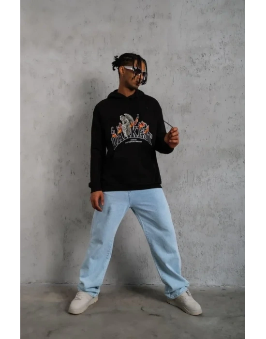 Erkek DANKE Baskılı Kapüşonlu weat  iyah