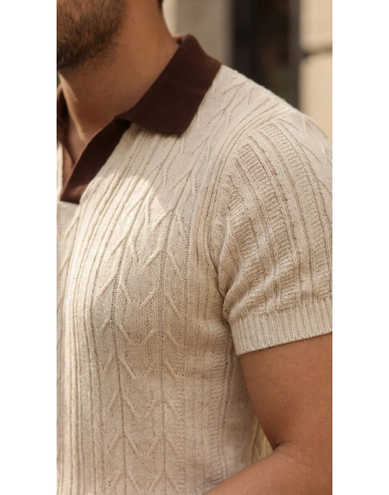 Erkek Desenli Kısa Kollu Triko Tişört  %100 Pamuk Akrilik