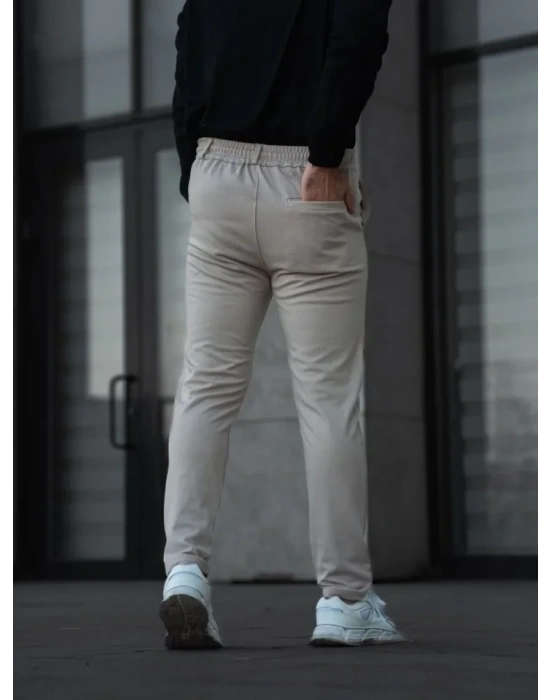 Erkek Diagonel ikro Dokulu Cepli Pantolon  Gri