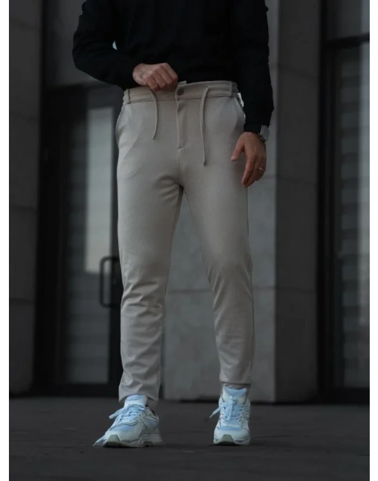 Erkek Diagonel ikro Dokulu Cepli Pantolon  Gri