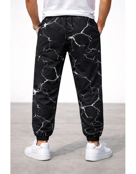 Erkek Dijital Baskılı Eşofman Altı Kışlık Üç İplik Şardonlu Kumaş astikli Paça, Cepli, Rahat Kalıp  iyah