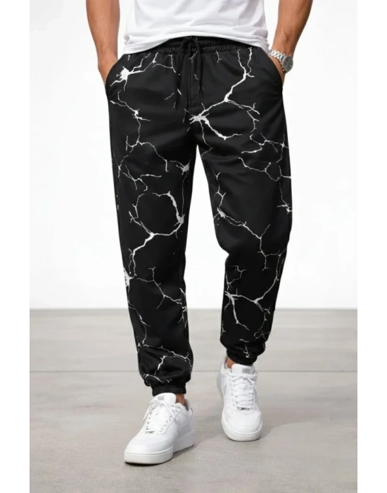 Erkek Dijital Baskılı Eşofman Altı Kışlık Üç İplik Şardonlu Kumaş astikli Paça, Cepli, Rahat Kalıp  iyah