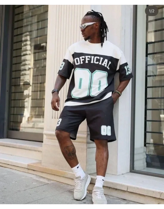 Erkek Dijital Baskılı Şortlu Takım  acivert
