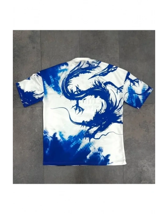 Erkek Dijital ırt Baskılı Oversize Tshirt  Beyaz