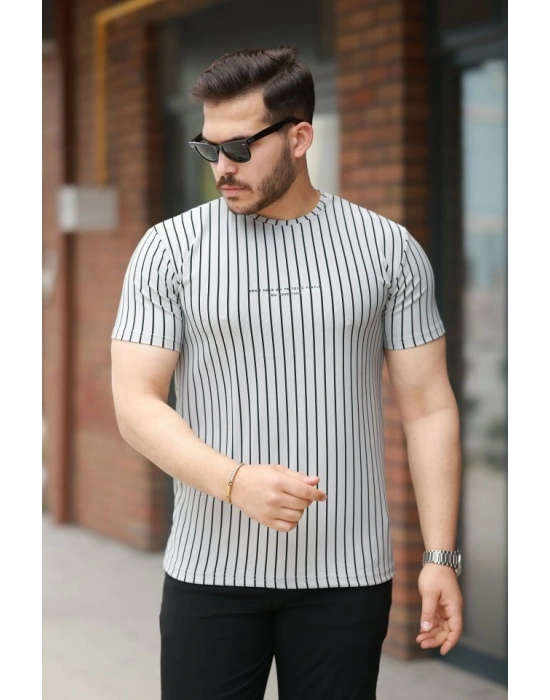 Erkek Dikey çizgili Ottoman Kumaş Kısa Kollu Tişört