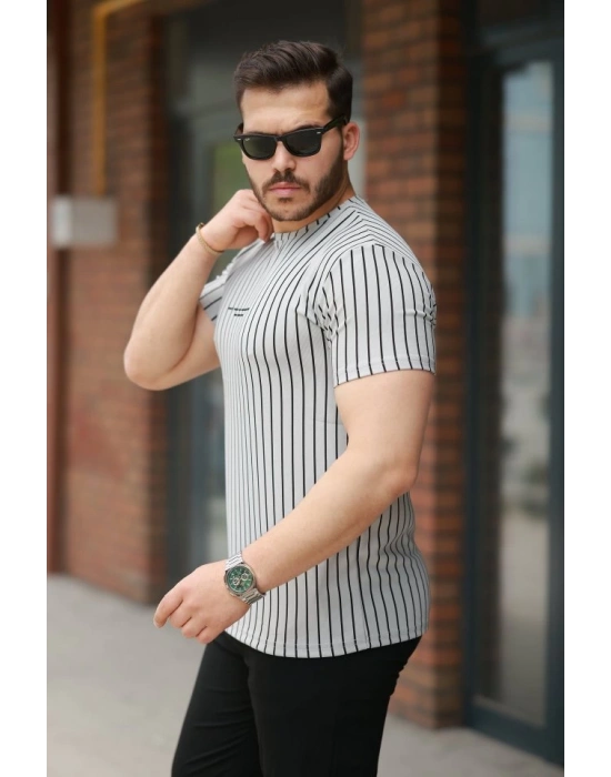 Erkek Dikey çizgili Ottoman Kumaş Kısa Kollu Tişört
