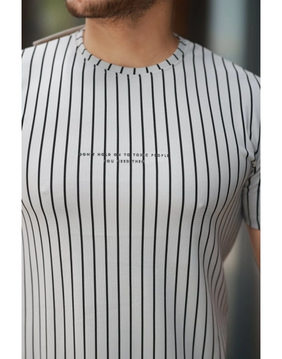Erkek Dikey çizgili Ottoman Kumaş Kısa Kollu Tişört