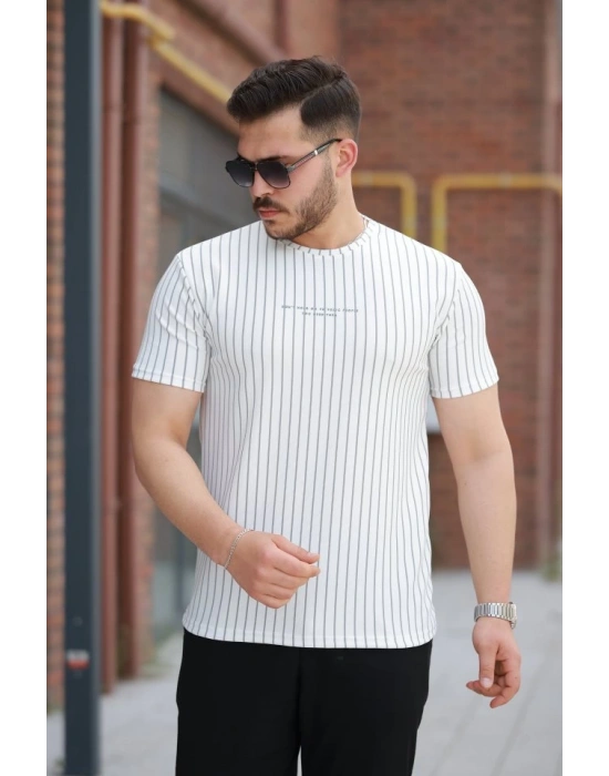 Erkek Dikey çizgili Ottoman Kumaş Kısa Kollu Tshirt