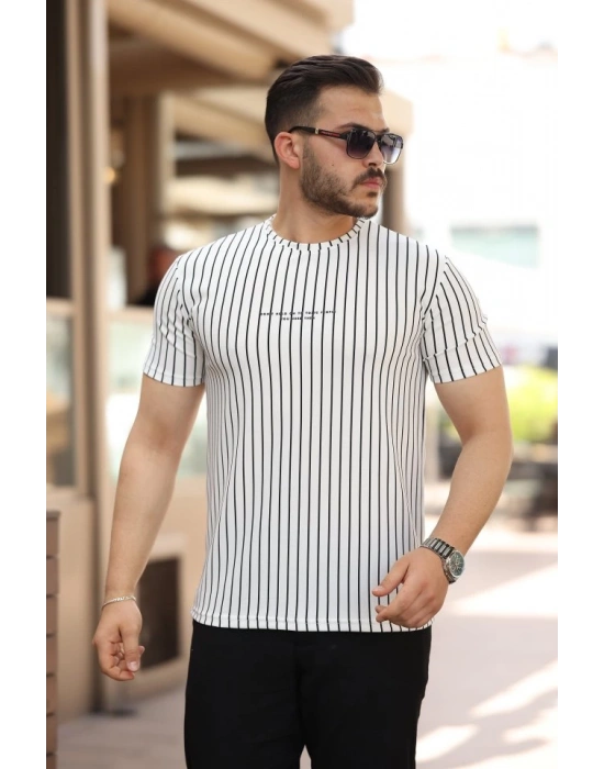 Erkek Dikey çizgili Ottoman Kumaş Kısa Kollu Tshirt