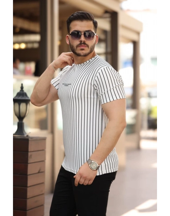 Erkek Dikey çizgili Ottoman Kumaş Kısa Kollu Tshirt
