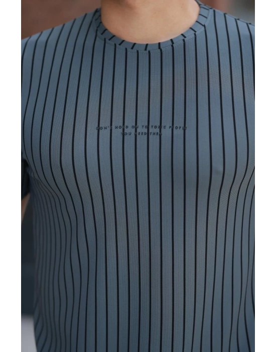 Erkek Dikey çizgili Ottoman Kumaş Kısa Kollu Tshirt