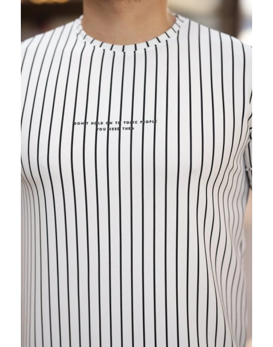 Erkek Dikey çizgili Ottoman Kumaş Kısa Kollu Tshirt