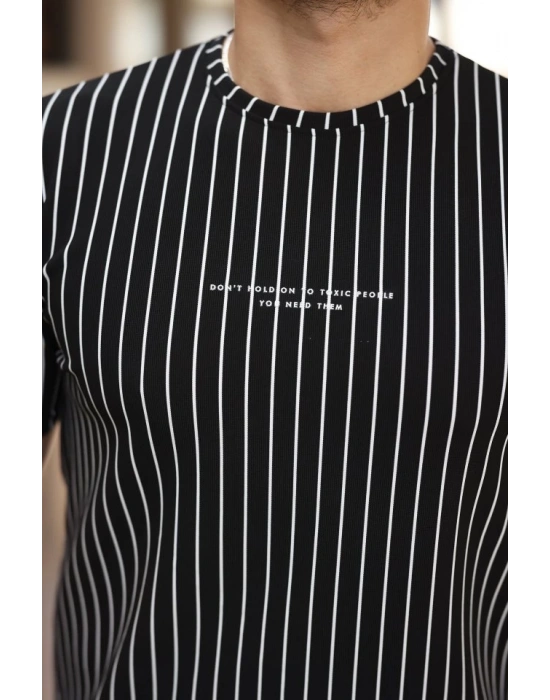 Erkek Dikey çizgili Ottoman Kumaş Kısa Kollu Tshirt