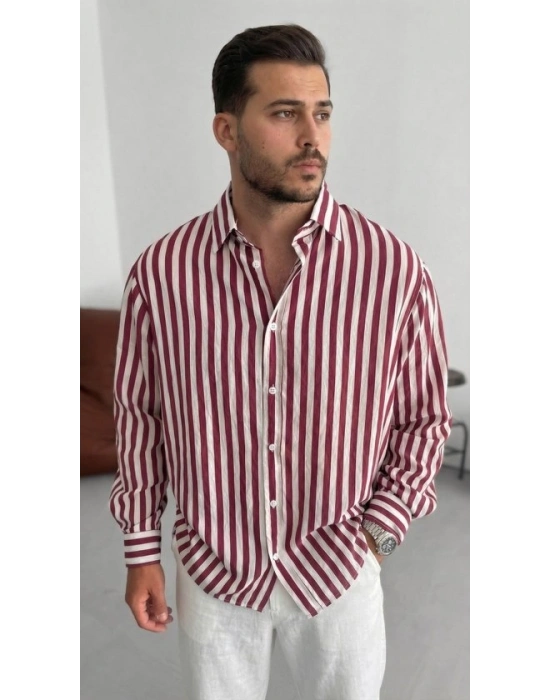 Erkek Dikey Çizgili Yarım Oversize Gömlek