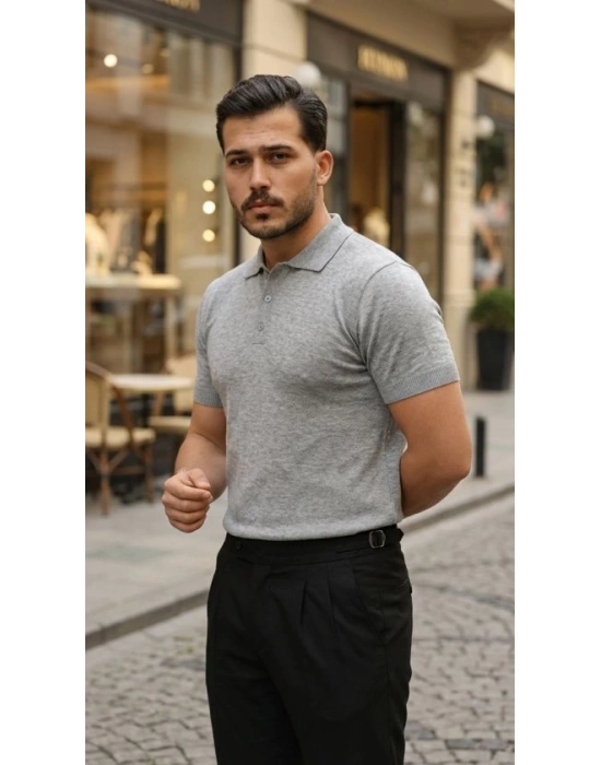 Erkek Düğme Yakalı Kısa Kollu Pamuk Triko Tişört