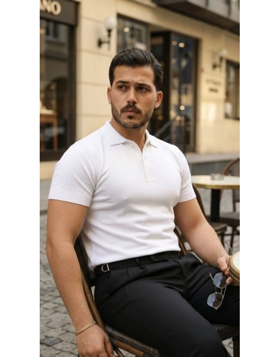 Erkek Düğme Yakalı Kısa Kollu Pamuk Triko Tişört