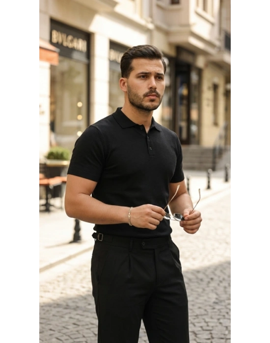 Erkek Düğme Yakalı Kısa Kollu Pamuk Triko Tişört