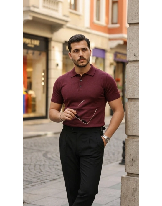 Erkek Düğme Yakalı Kısa Kollu Pamuk Triko Tişört
