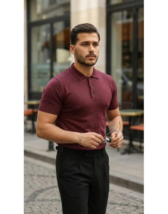 Erkek Düğme Yakalı Kısa Kollu Pamuk Triko Tişört