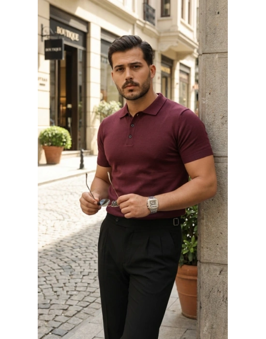 Erkek Düğme Yakalı Kısa Kollu Pamuk Triko Tişört