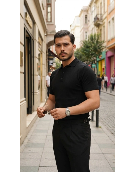 Erkek Düğme Yakalı Kısa Kollu Pamuk Triko Tişört