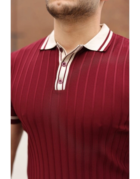 Erkek Düğme Yakalı Kontrast Yaka Triko Tişört