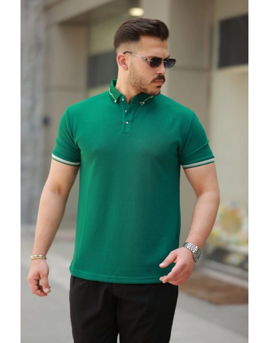 Erkek Düğmeli Yaka Waffle Kumaş Kısa Kollu Tişört