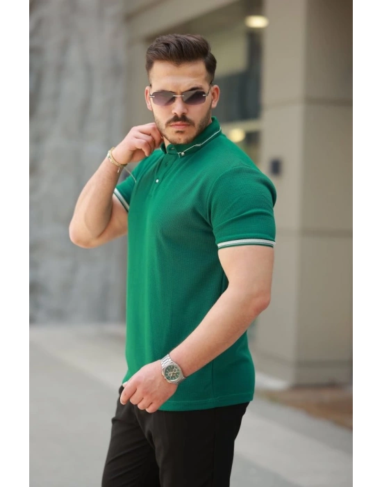 Erkek Düğmeli Yaka Waffle Kumaş Kısa Kollu Tişört