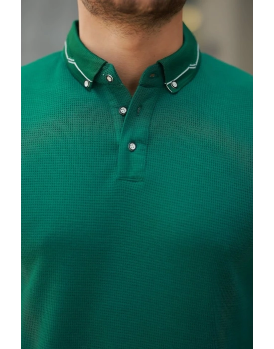 Erkek Düğmeli Yaka Waffle Kumaş Kısa Kollu Tişört