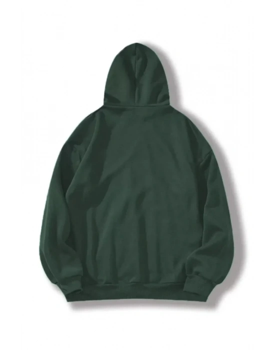 Erkek Düz Kapüşonlu Sweat  Koyu Yeşil