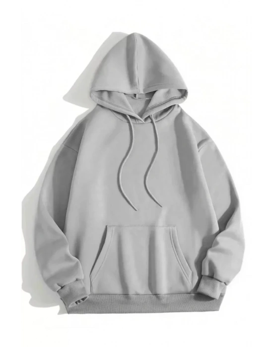 Erkek Düz Kapüşonlu weat  Boyalı Gri
