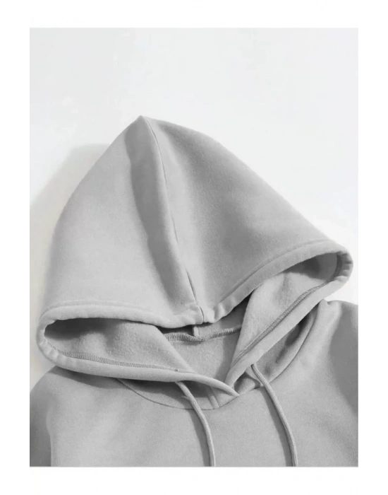 Erkek Düz Kapüşonlu weat  Boyalı Gri