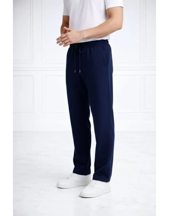 Erkek Düz Paça Beli astikli İpli Günlük por Eşofman Altı Rahat Fit  acivert