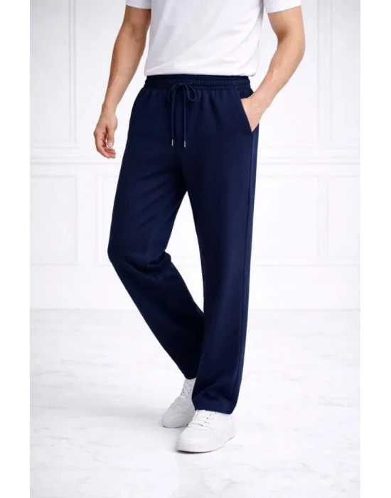 Erkek Düz Paça Beli astikli İpli Günlük por Eşofman Altı Rahat Fit  acivert