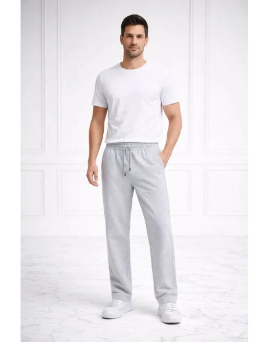 Erkek Düz Paça Beli astikli İpli Günlük por Eşofman Altı Rahat Fit  Gri
