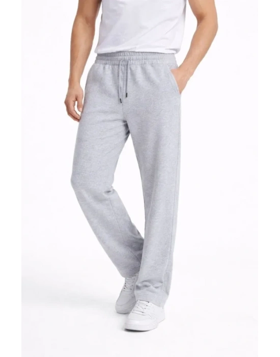 Erkek Düz Paça Beli astikli İpli Günlük por Eşofman Altı Rahat Fit  Gri