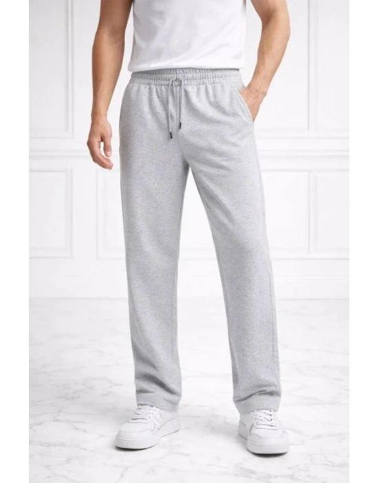 Erkek Düz Paça Beli astikli İpli Günlük por Eşofman Altı Rahat Fit  Gri