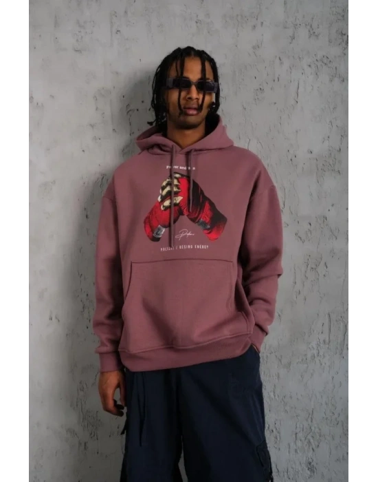 Erkek Eldiven Baskılı Kapüşonlu weat  Gül Kurusu