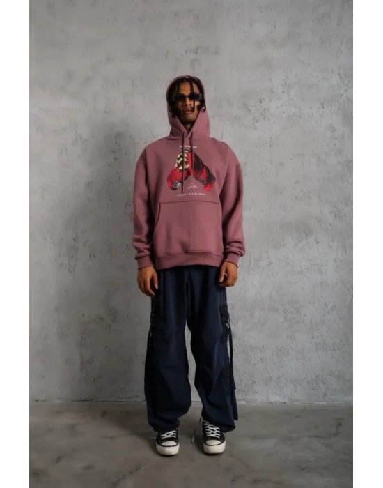 Erkek Eldiven Baskılı Kapüşonlu weat  Gül Kurusu