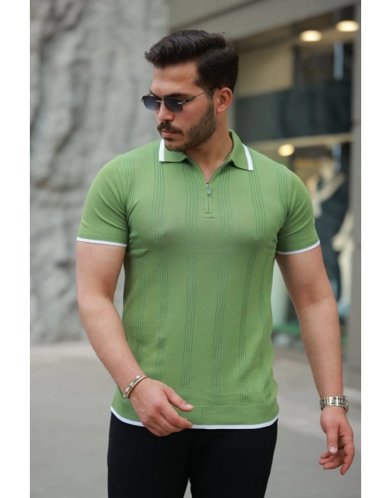 Erkek Fermuar Yakalı Kısa Kollu Tişört